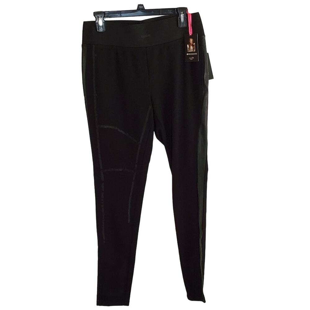 NWT I Heart Ronson Casual Black Mixed Media Lurex Stretch Pants Size Medium
